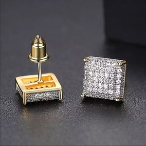 Cubic zirconia gold silver two tone square earring